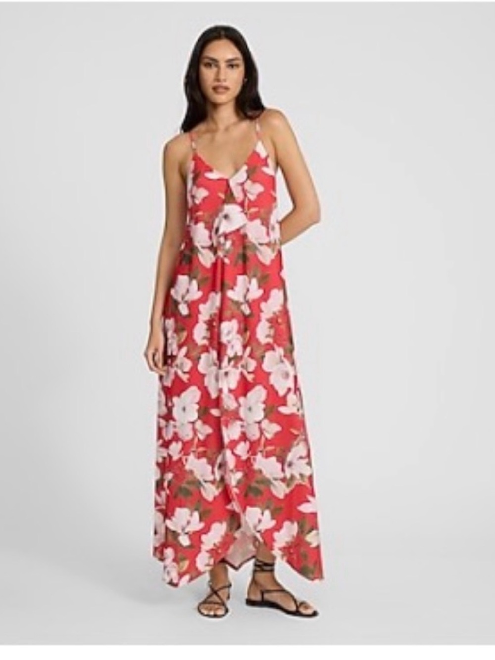 Express Red Floral Spaghetti-Strap Maxi Dress